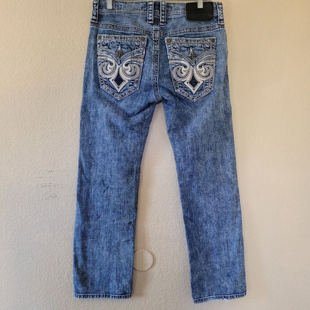 Affliction Blake Straight Light Blue Jeans- Embroidered Back Pockets Men30